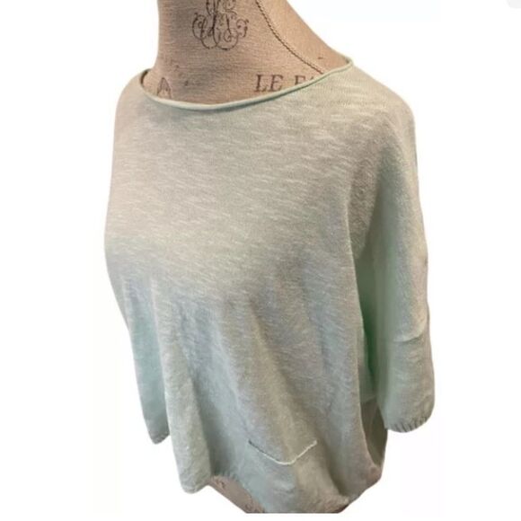 EILEEN FISHER Organic Linen Blend Knit Top Lightweight Sweater Light Green Small - Picture 2 of 7
